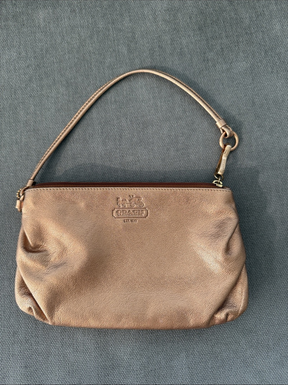 Coach Metallic Rose Gold Leather Wristlet Clutch